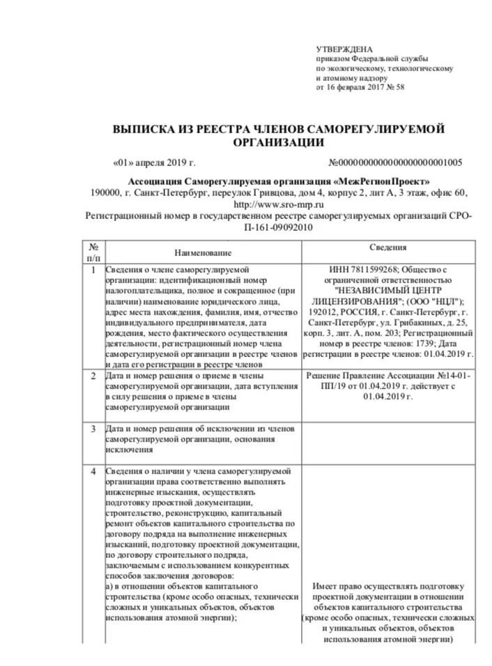 Выписка СРО 1